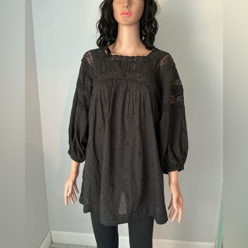 Free People Black Lace Detail Tunic